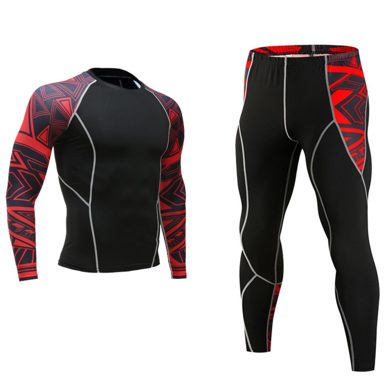 

Men s Compression Athletic Set Long Sleeve Top and Full Length Pants Muscle Support Running Basketball Training Fitness Outfit S красный