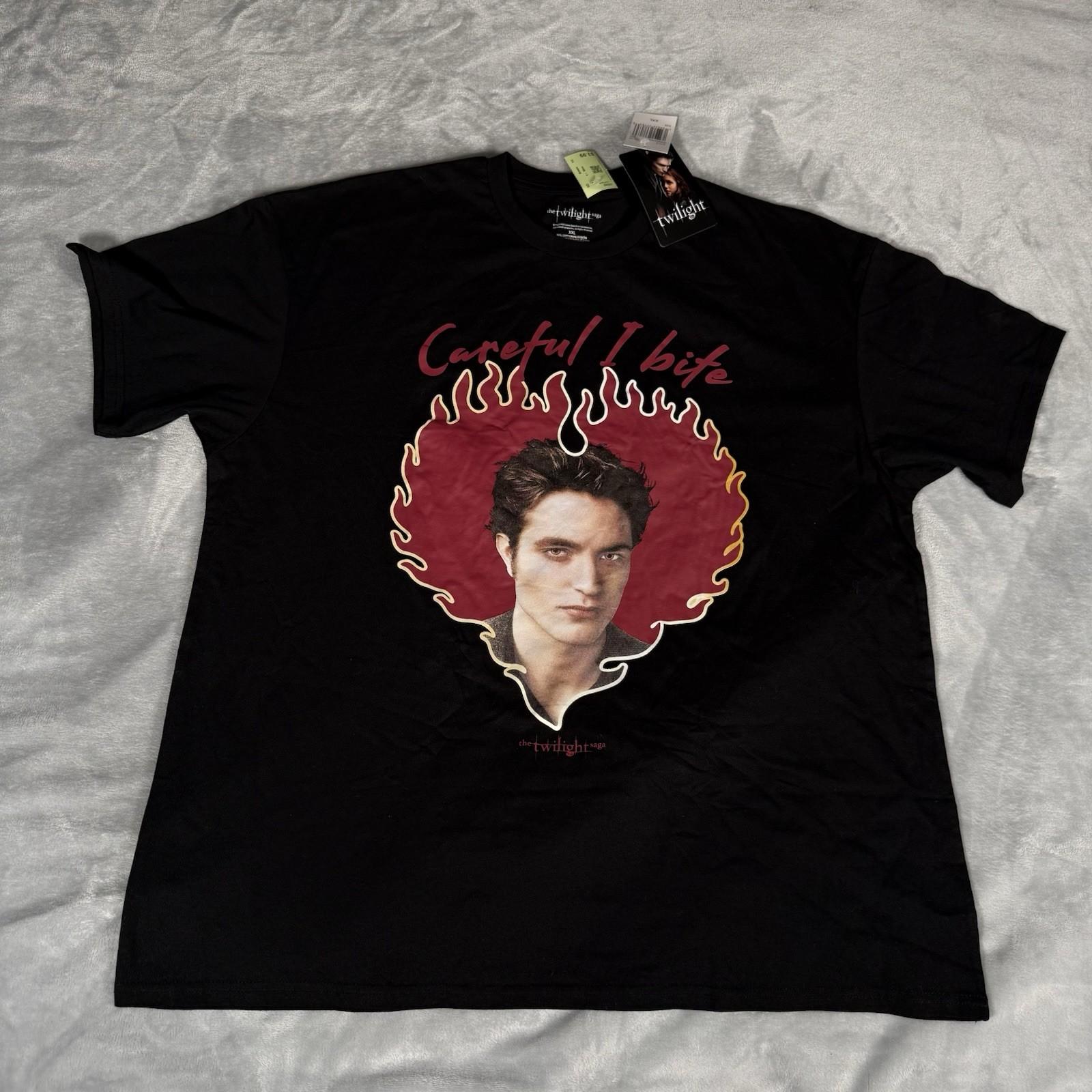 The Twilight Saga Edward T Mens 2XL Careful I Bite Heart Black NEW Unisex T-Shirt S