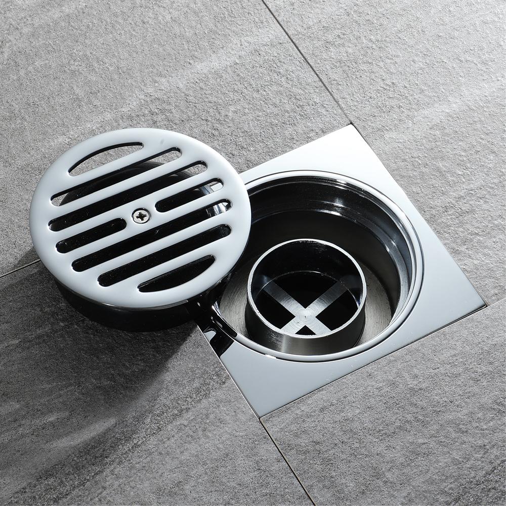 Bathroom Accessories 113*113mm Shower Floor Drain Can Insert Tiles Floor Drain Cover Brass Anti-odor Floor Drain Chrome
