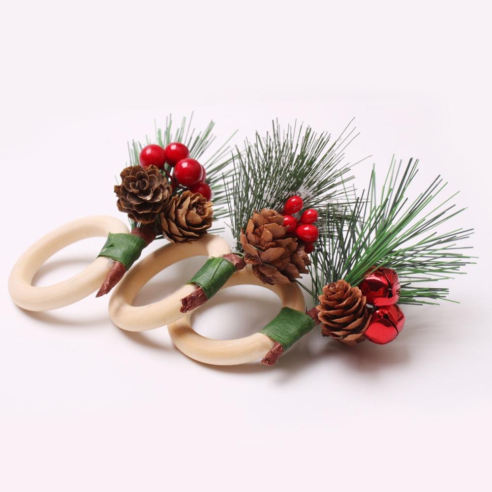 

6pcs Artificial Napkin Holder with Red Berries Napkin Buckle Kitchen Style C