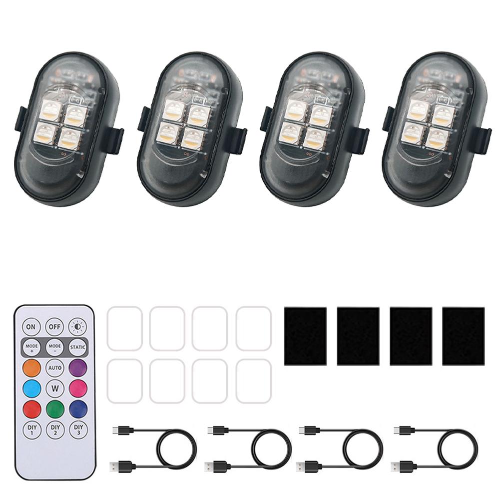 Wireless LED Strobe Lights for Car Motorcycle 8 Colors Rechargeable Warning Light Decor Atmosphere Anti-Collision 4LED