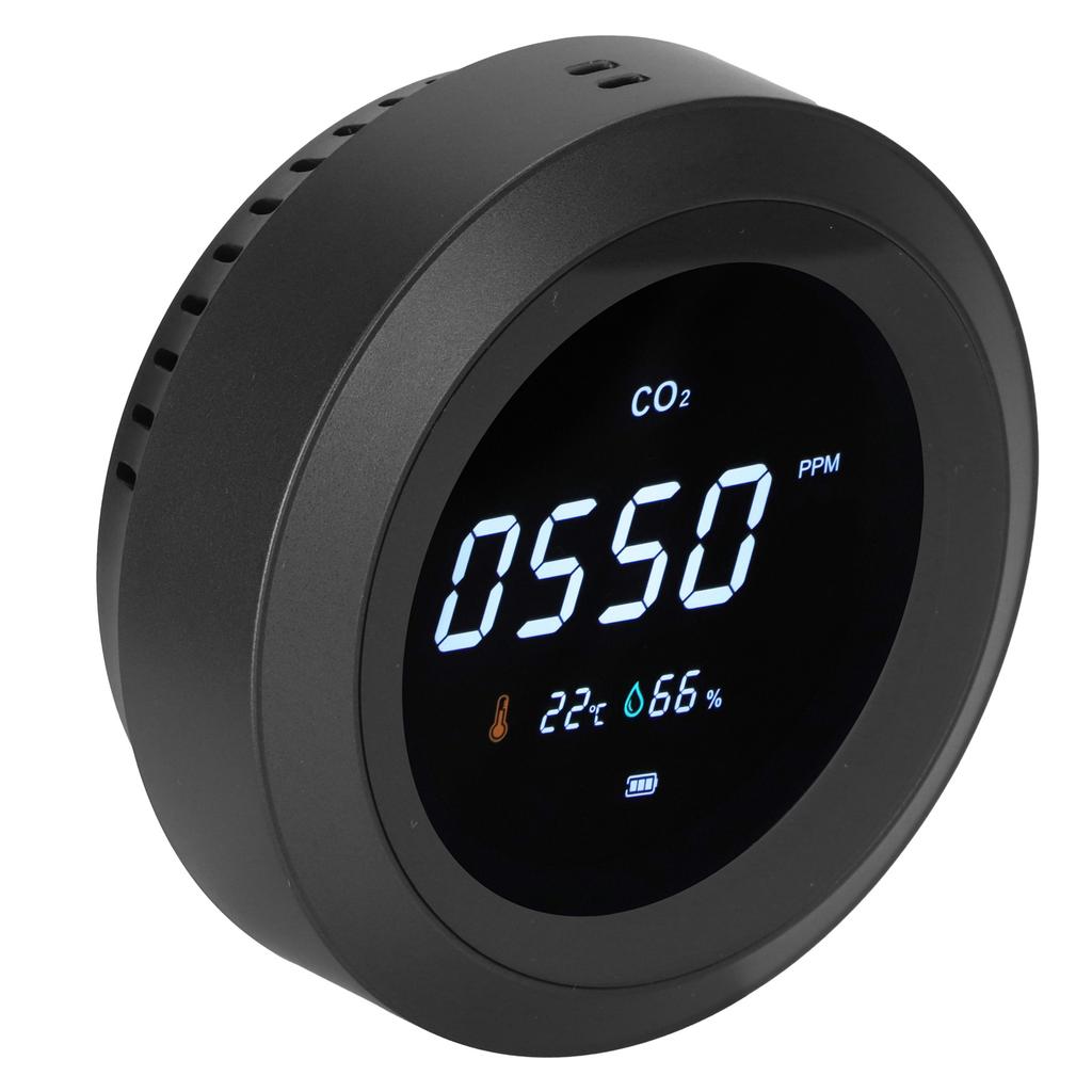 Multi Functional Air Quality Detector Portable CO2 Temperature Humidity Monitor Black