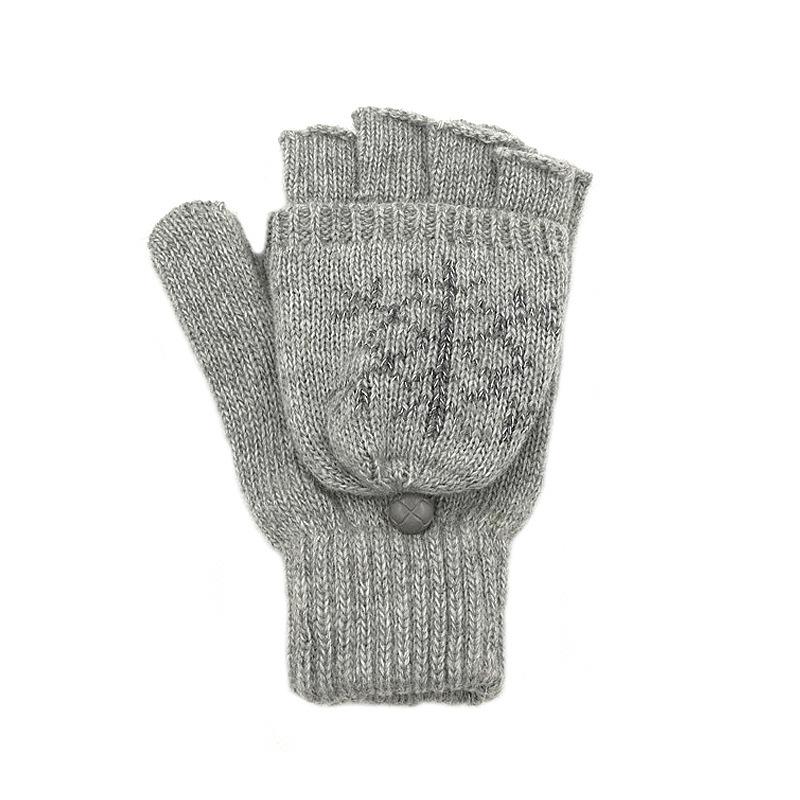 Gloves Men'S And Women'S Snowflake Flip Dual-Purpose Knitted Gloves Warm Jacquard Half-Finger Gloves