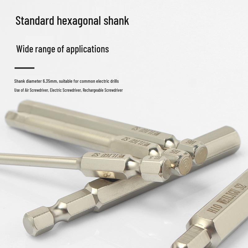Electroplated Anti-Rust Hex Bit Set, S2 Steel, Extended Pneumatic Air Driver, Hex Socket Screwdriver.