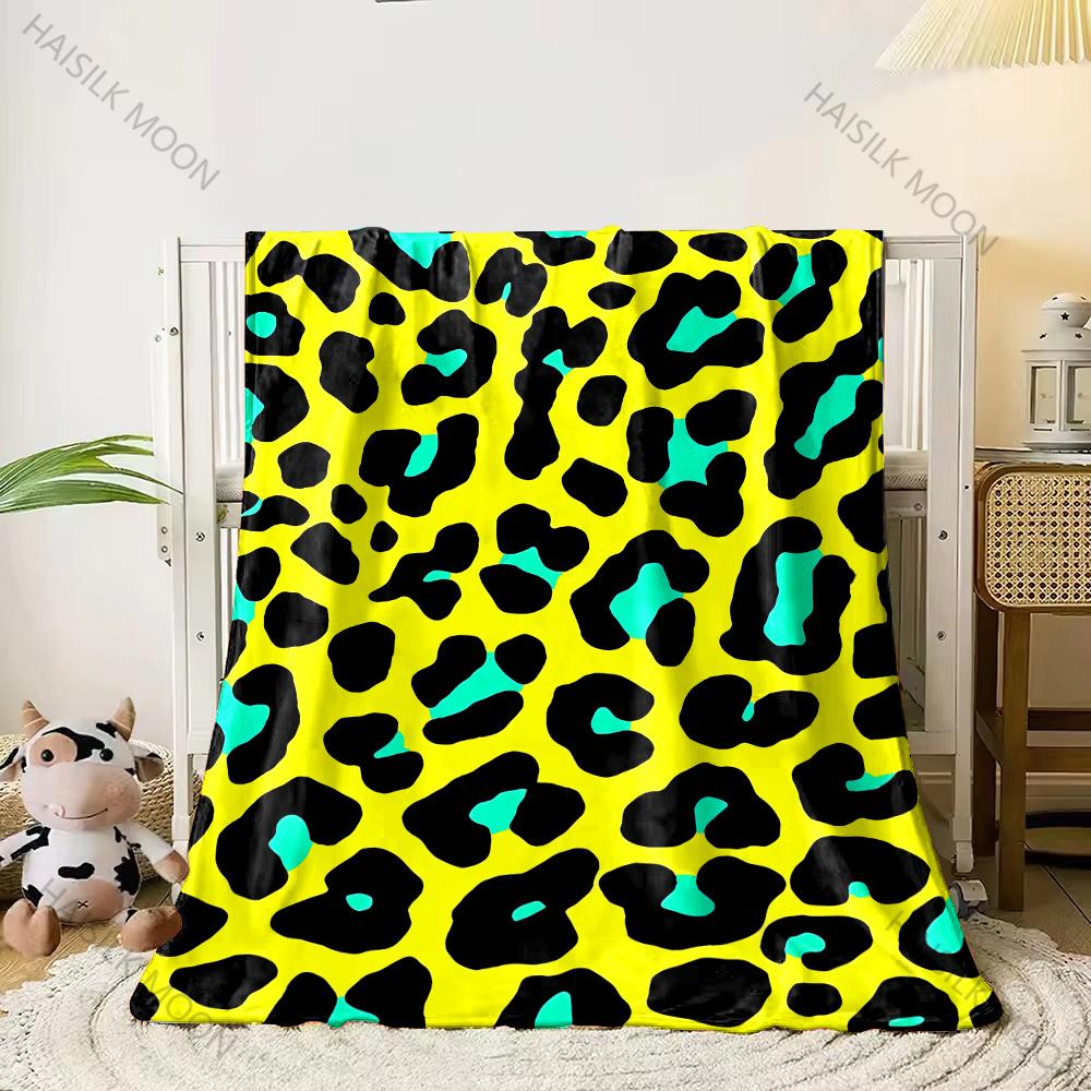 3D Colorful Leopard Theme Print Flannel Blanket Children's Air Conditioning Blanket Lunch Blanket for Daughter Girlfriend Gifts