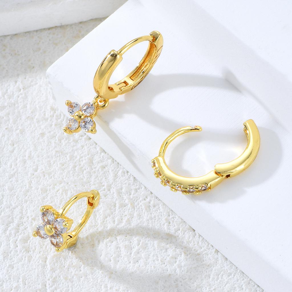 3 Pcs Minimalist Zircon Hoop Earrings Set For Women Fashion Elegant Lightweight Chunky Gold Plated Huggie Earrings Jewelry Gifts