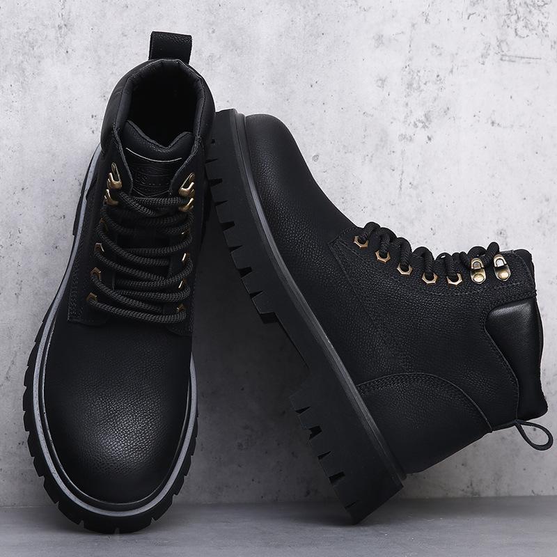 British Rhubarb Martin Boots Men's Autumn and Winter Cotton Thickened Winter Boots Retro Leather Versatile Platform Men's Boots