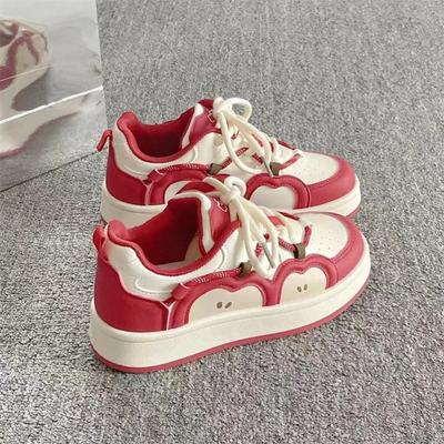 Autumn and Winter Thick Soled Wear-resistant Casual Shoes Apple Patterned Women's Korean Style White Shoes Versatile Board Shoes