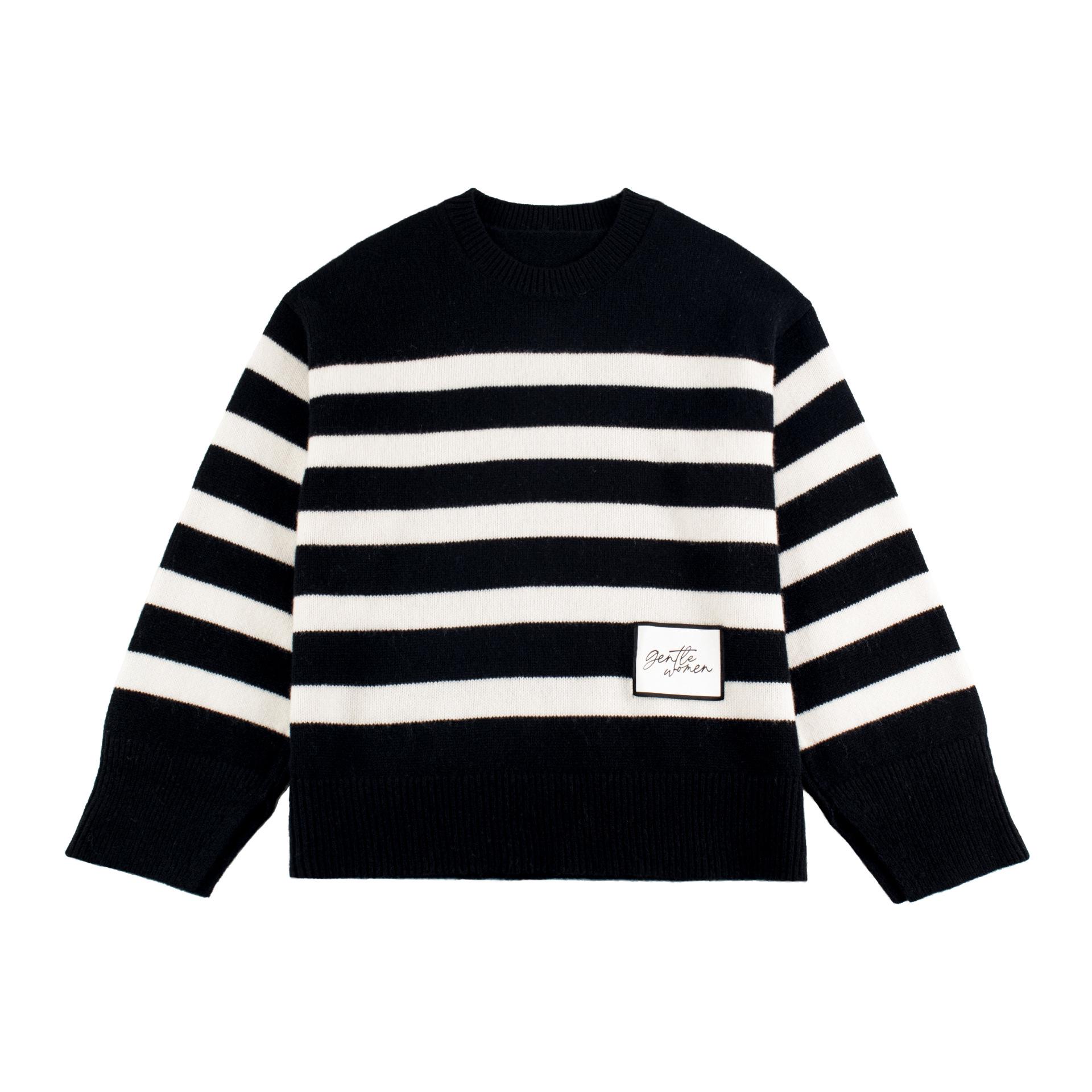 

Женский зимний шерстяной свитер в полоску 2024 года с косыми манжетами — повседневный свободный длинный топ S