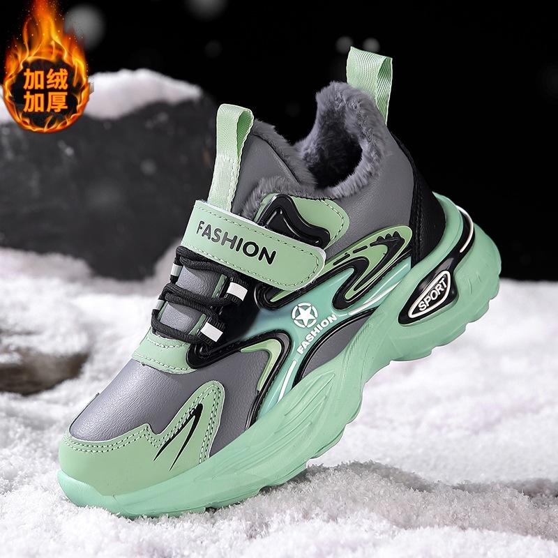 Boys' Shoes Leather Surface Autumn and Winter 2025 New Fashion Middle and Older Children's Soft-soled Non-slip Sneakers Children's Running Shoes Tide