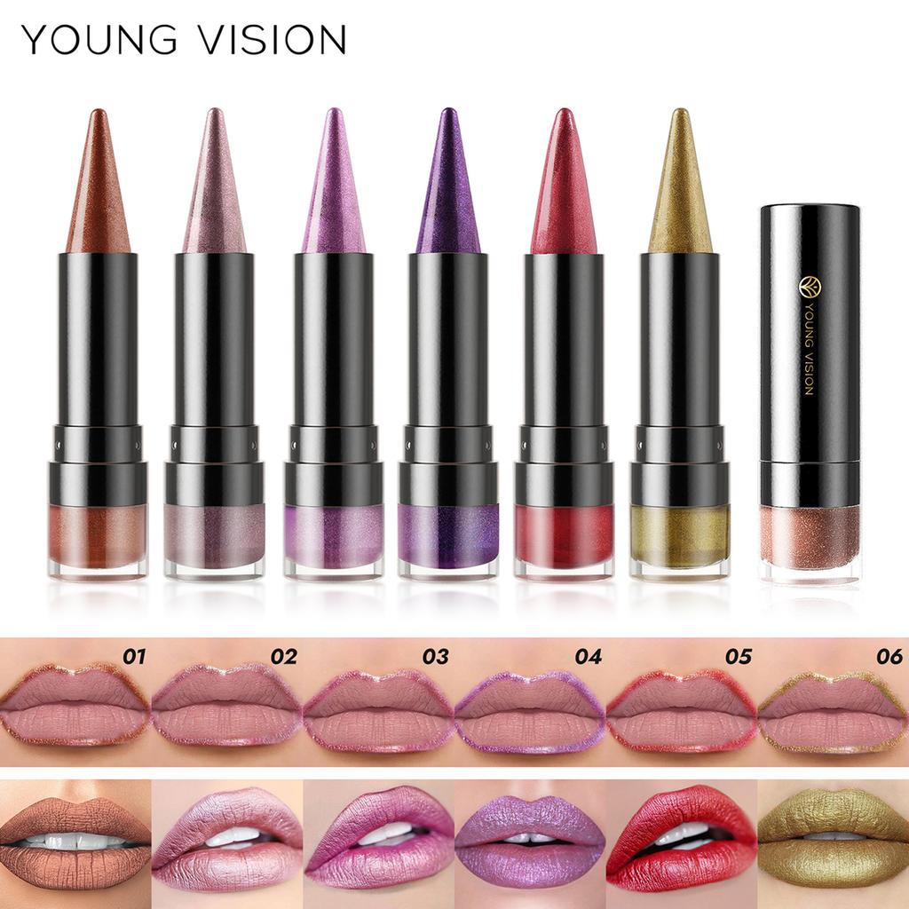 6 Colori Rossetto Ombretto Stick Doppia Funzione Glitter Fini Opachi Lunga Tenuta Facile Da Colorare Non Si Attacca Alle Labbra Matita Contorno Labbra
