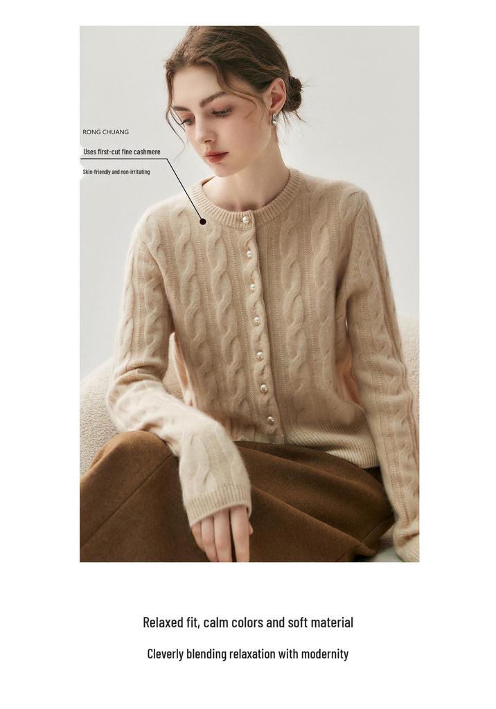 Pearl Button Luxury Cashmere Cardigan - Women's Thick Soft Wool Sweater for Autumn/Winter