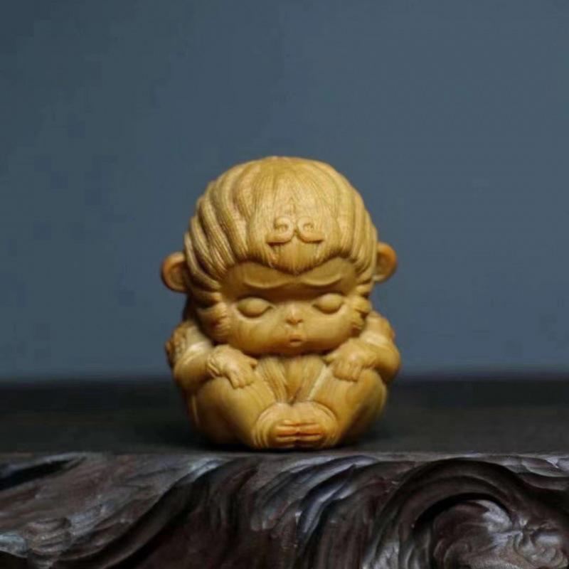 Chinese Zodiac Wood Carving: Radish Rabbit Pendant & Desktop Ornament