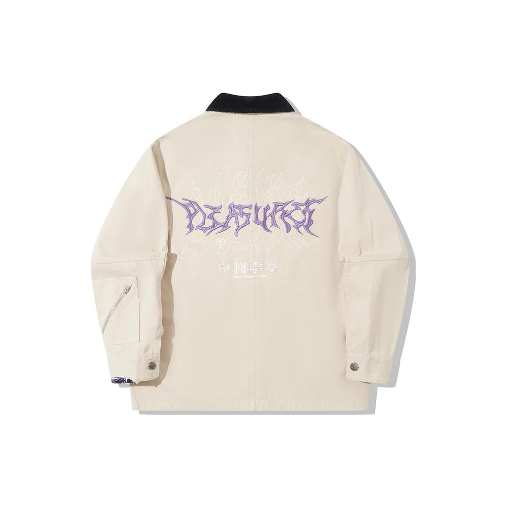 Li Ning X Pleasures Collaboration Color Block Letter Print Casual Loose Jacket Men Jacket Oatmeal-Gray AFDT861-2