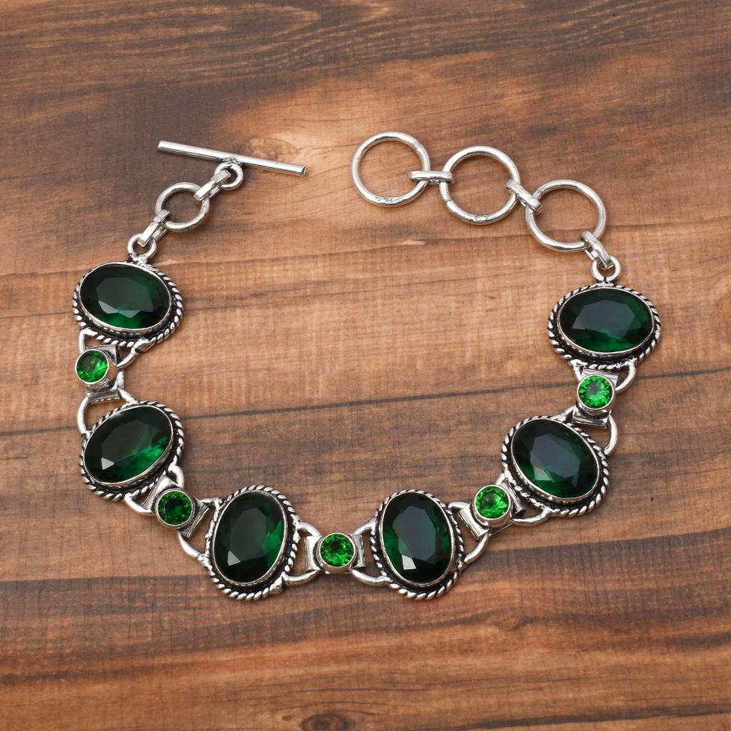 Chrome Diopside Gemstone : 925 Sterling Silver Handmade Multi Gemstone Bracelet Jewelry