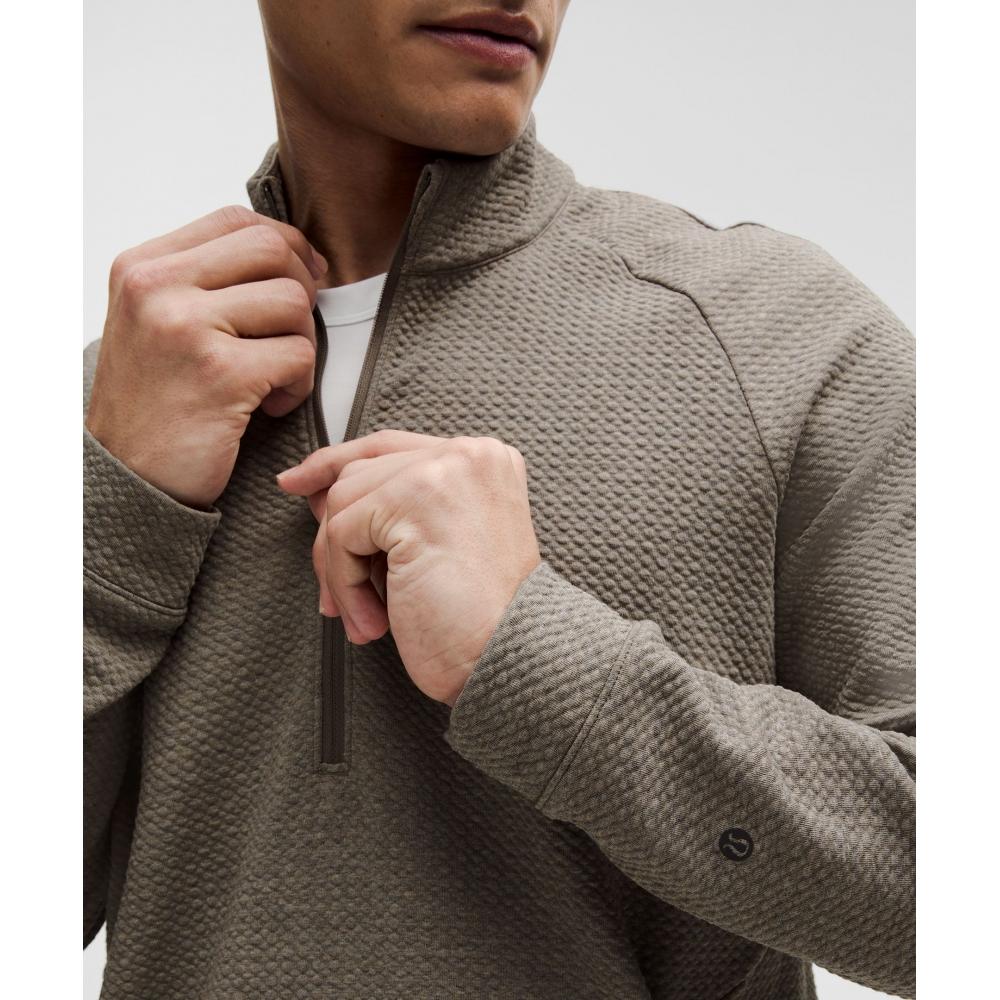 Lululemon Textured Double Knit Cotton Half Zip Heathered Rover Black