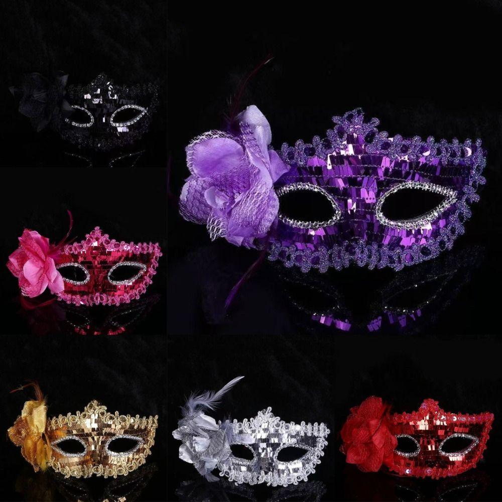 Cosplay Diamond Venetian Mask Feather Crystal Veil Masquerade Mask Flower Dance Mask Dance Party