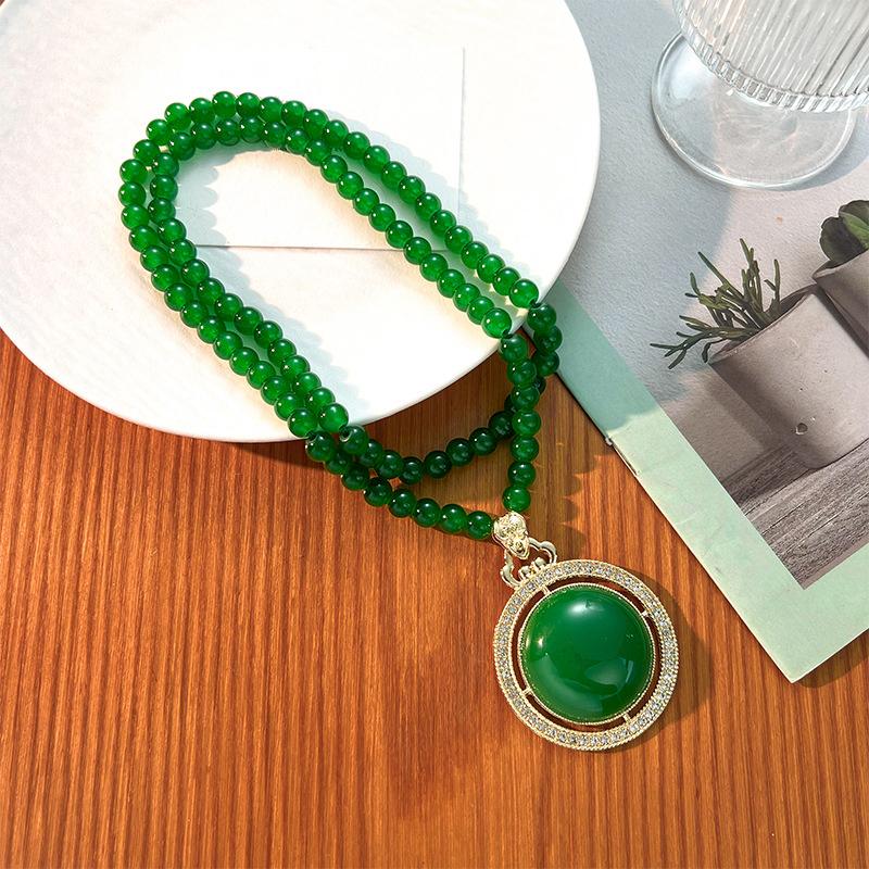 New Chinese Style Retro Versatile Necklace Jewelry Clothing Pendant Green Crystal Pendant