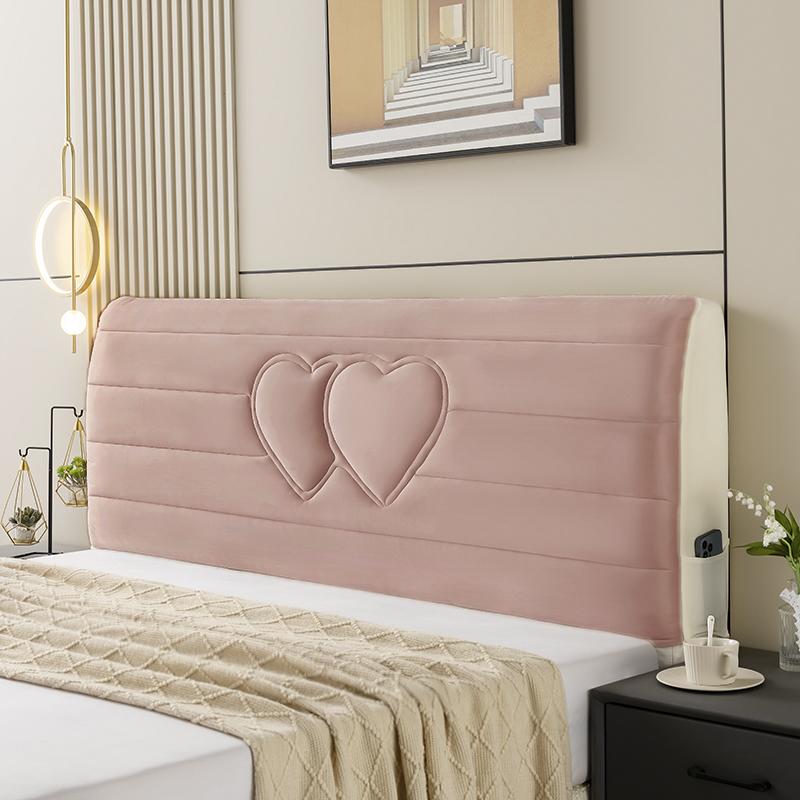All-inclusive Plush Quilted Headboard Cover Thick Velvet Bed Head Cover Bed Backrest Dustproof Soft Bedside Protector Cover