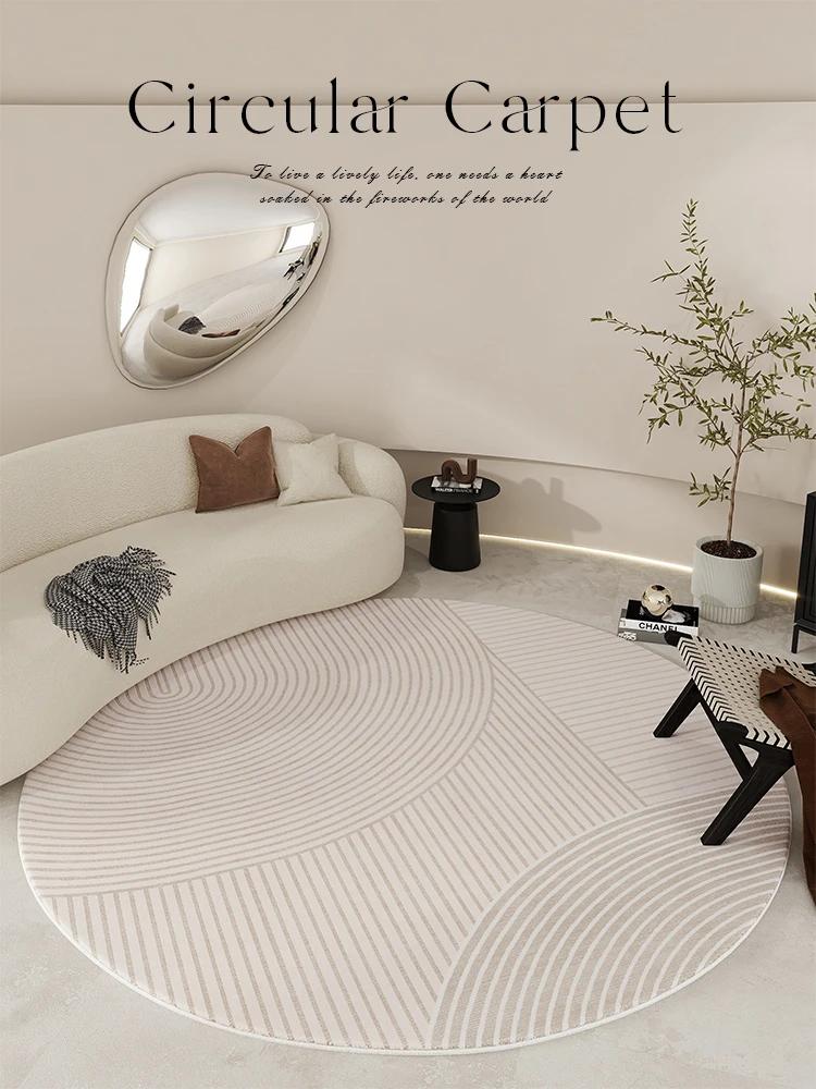 Light Luxury Round Shape Living Room Decoration Rug Cream Style Rugs for Bedroom Home Soft Under Desk Carpet Thick Non-slip Mat