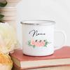 Personalized Flower Custom Name Enamel Mugs Summer Outdoor Coffee Juice Mug Picnic Camping Handle Cup Teacher Mother Friend Gift