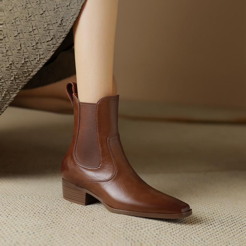 NEW Fall/Winter Women Shoes Square Toe Chunky Heel Boots Split Leather Black Boots for Women Fashion Hight Heel Modern Boots