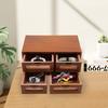 Vintage Dark Brown Wooden Desk Organizer with 4 Drawers - Desktop Storage Cabinet for Office & Home - Compact Size 11.8x7x6In