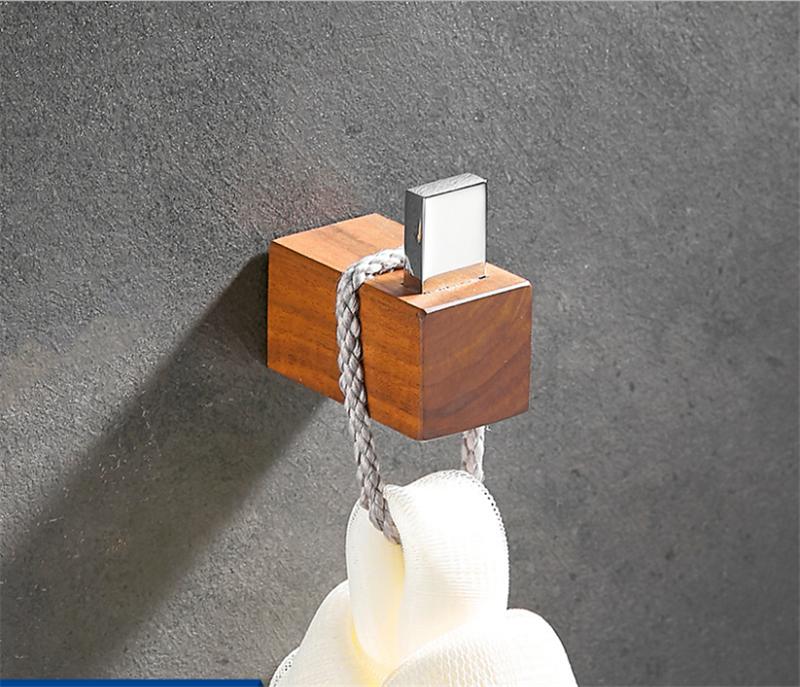 

Tuqiu Набор аксессуаров для ванной комнаты, вешалка для полотенец, угловая полка, держатель для бумаги, держатель для туалетной щетки, набор аксессуаров для ванной из дерева и латуни