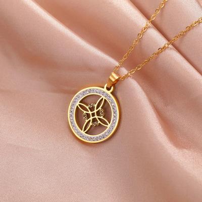 Skyrim Witchcraft Witch Knot Necklace Stainless Steel Clear Zircon Round Pendant Necklaces Amulet Wicca Jewelry Birthday Gift