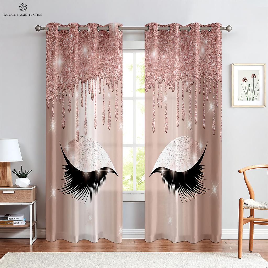 Unicorn Window Curtains with Glittering Print, Cartoon, Fantasy, Unicorn, Eyelashes, Custom, Living Room, Study Decoration, 2Pcs