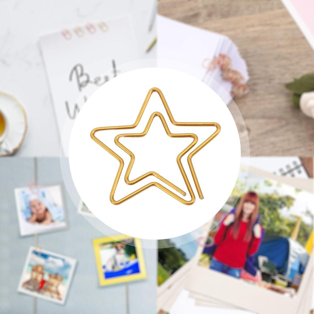100PCS Star Shaped Funny Cute Paperclips Gold Color with Storage Box Cute Paper Clips 2.9*2.9cm Plastic-coated Metal