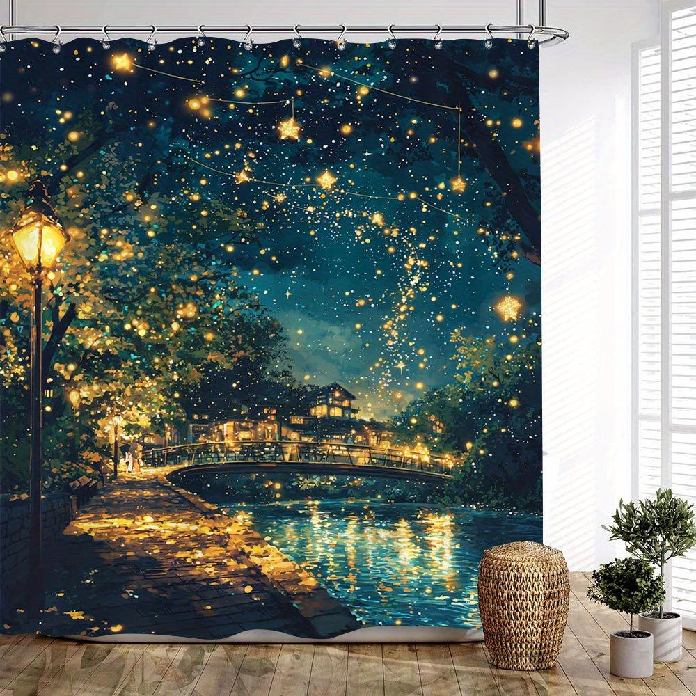 Enchanted Night Scene Waterproof Mildew-Resistant Shower Curtain - Romantic Design for a Cozy Bathroom Décor Experience