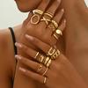 1 Set Stackable Rings Set V-Shaped Geometric Finger Rings Flower Engraved