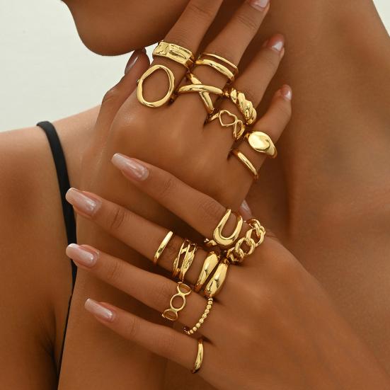 1 Set Stackable Rings Set V-Shaped Geometric Finger Rings Flower Engraved