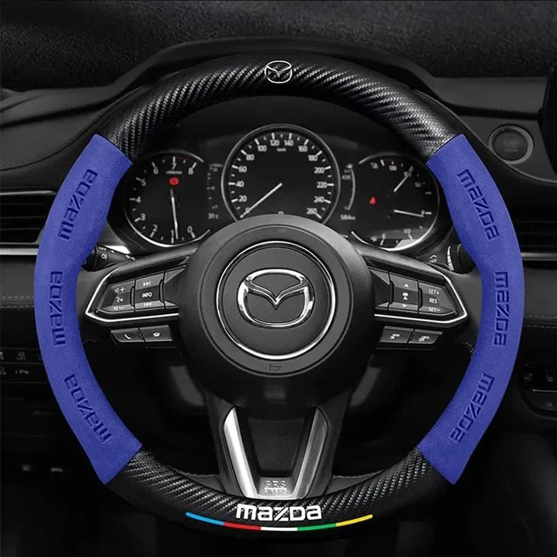 2025 Hot For Mazda 3 5 6 SKYACTIV Axela Atenza CX30 CX5 CX8 CX9 MX5 RX8 RX7 BT50 Carbon fiber Suede Car Steering Wheel Cover Acc