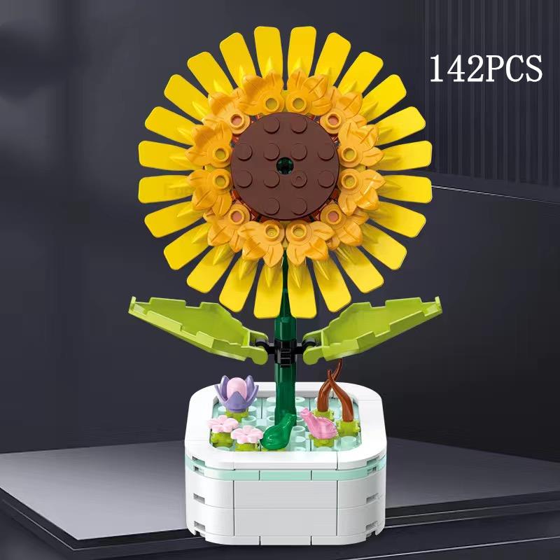 Kalıcı Buket Lale Çiçeği Yapı Taşı 3D Model Ev Dekorasyonu Bitki Saksıda Montaj Tuğlaları Sevgililer Günü Çocuk Hediyeleri