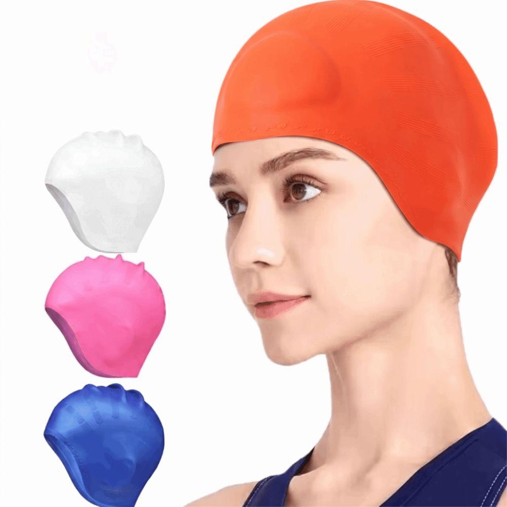 High Elasticity Swimming Cap Ear Pockets Swim Hat Protect Long Hair Silicone Swim Cap Children