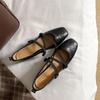 Single Shoe Women's 2025 Spring and Autumn New Leather Square Toe Cross Strap Flat Sole Single Shoe Retro Mary Jane Womens Shoes