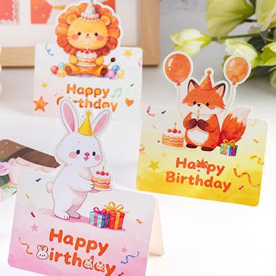 10 Birthday Cards, 3D Small Size Cartoon, Simple Folding, Handwritten Blessing Message, Birthday Card