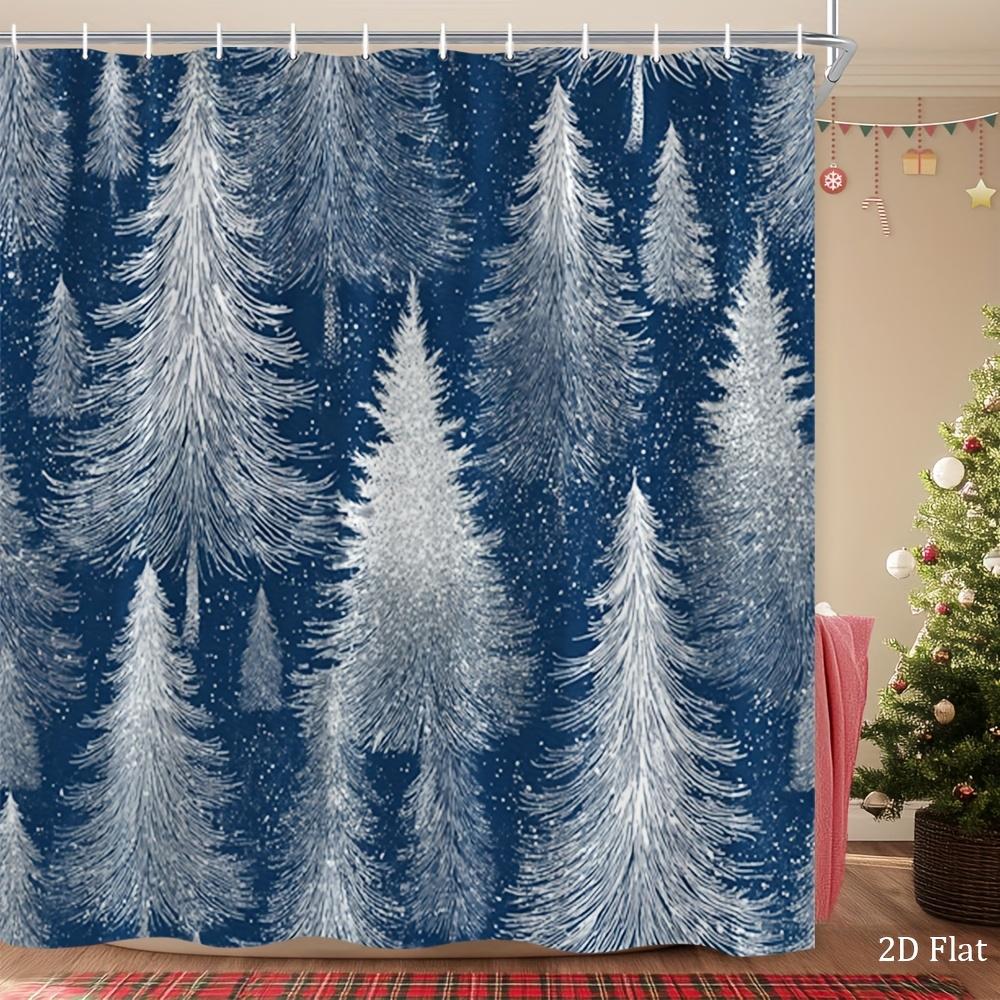 

1pc Winter Cedar Forest Shower Curtain - Large 70.8X70.8 Inch Gray-Blue-White Snowflake Bathroom Decor with 12 Hooks, Machine 90x180cm35x71in