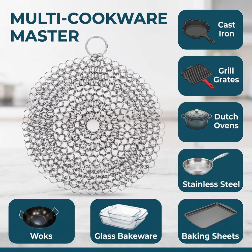 Stainless Steel Chainmail Scrubber Chainmail Link Design Cast Iron Scrubber Cast Iron Pots Pans