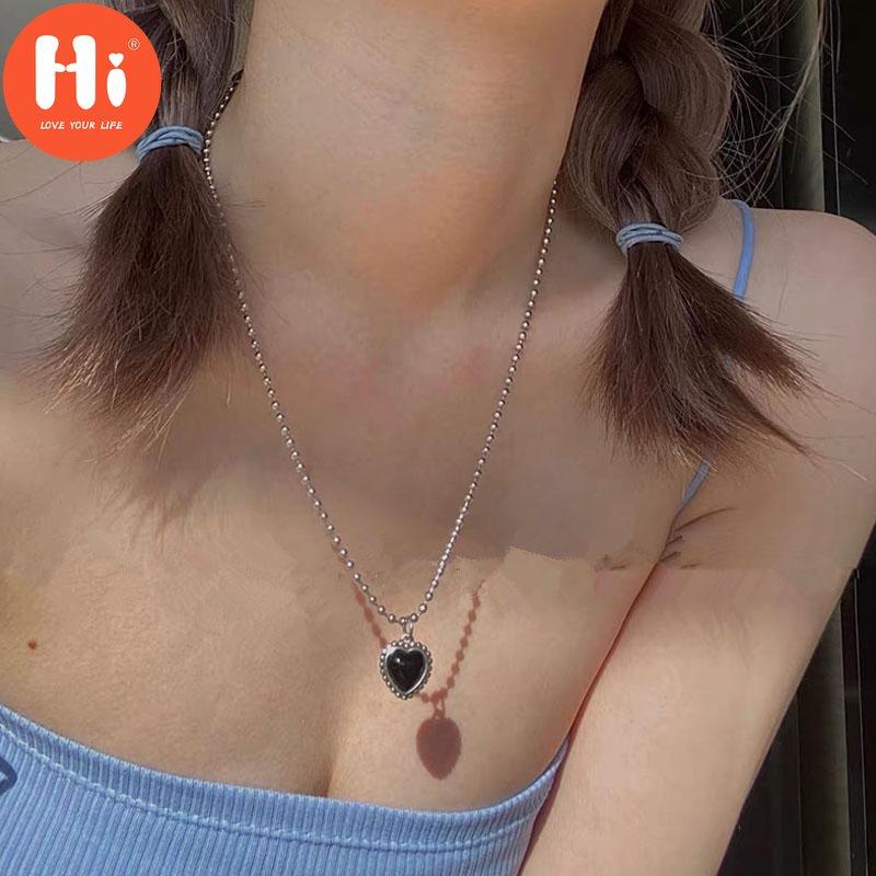Hej Svart Hjärthalsband Metall Kärlek Nyckelbenskedja Koreansk Enkel Kvinnlig Kort Hänghalsband för Kvinnor