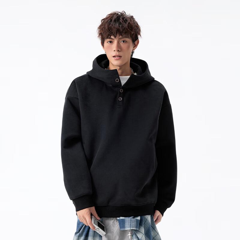MEDE Men's Half-High Collar Button Hooded Sweatshirt