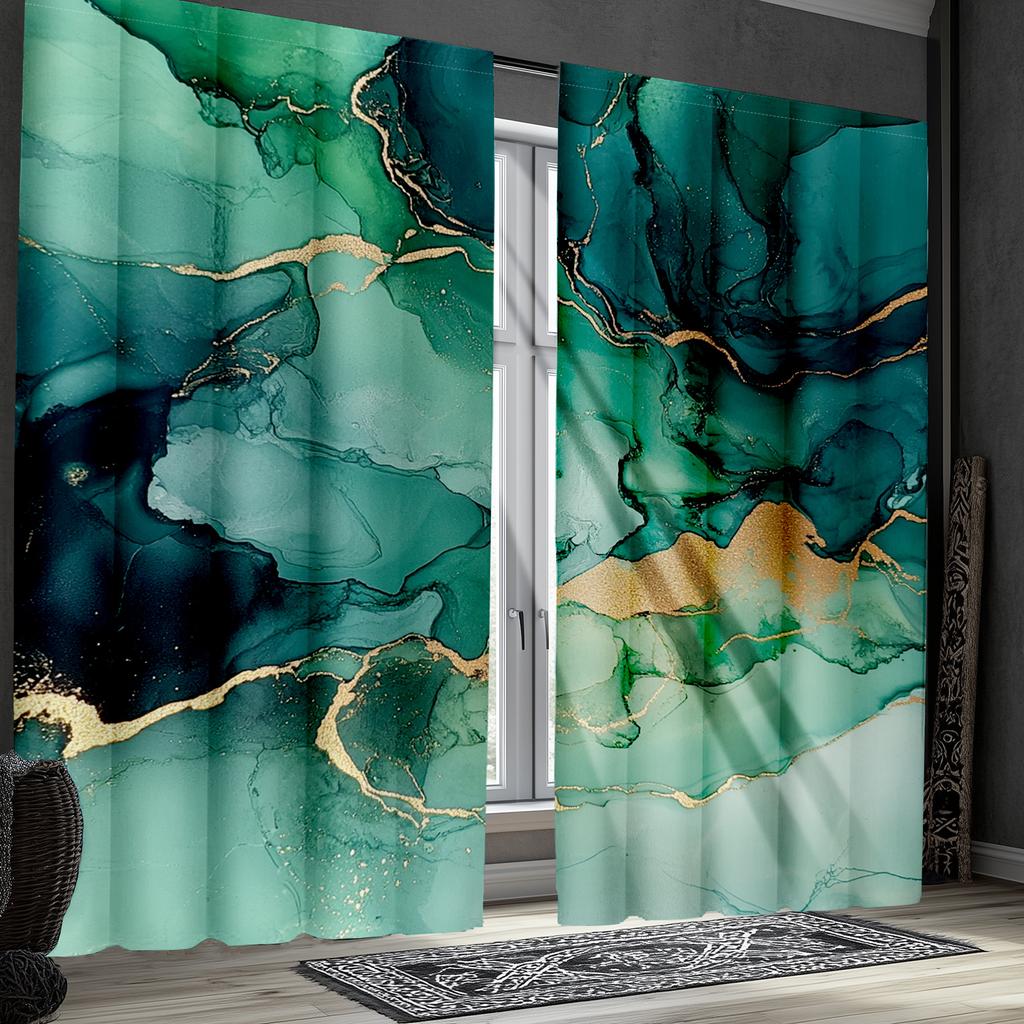 Green Jade Marble Print Pattern Curtains Polyester Fabric Suitable Bedroom Living Room Decoration Curtain Made Of Washable Great Ready