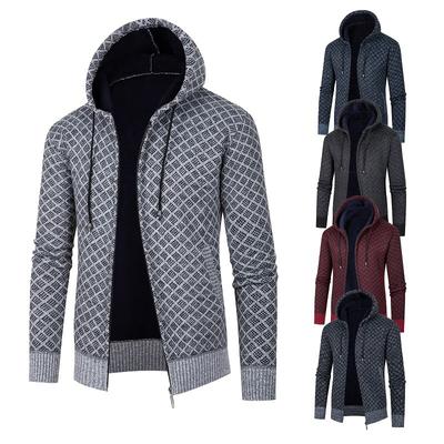 Cardigan Sweater Men's Hooded Fleece Thermal Jacket Autumn and Winter New Thread Sweater Men's Jacket