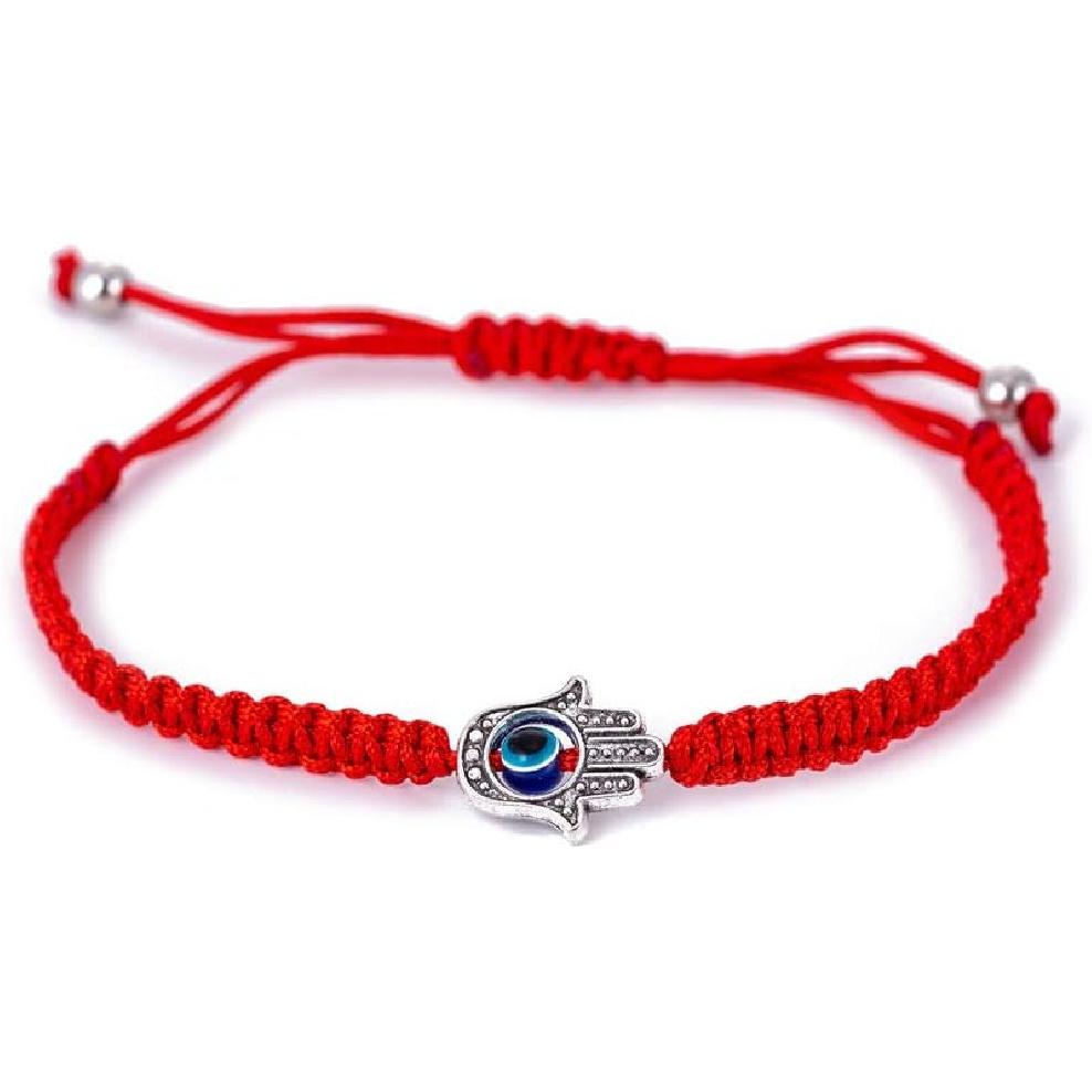 Handmade Red Black String Evil Eye Hamsa Hand Charm Bracelets for Protection and Luck Kabbalah Adjustable Hand-Woven Cord Thread Friendship Bracelet