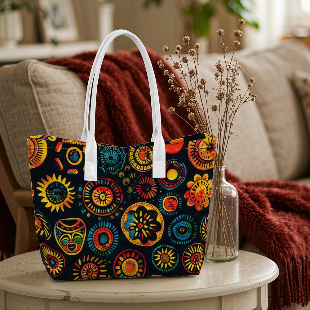 Vibrant Ethnic Pattern Tote Bag Casual Large Capacity Portable Daily Shoulder Bag for Outdoor Shopping Travel Use