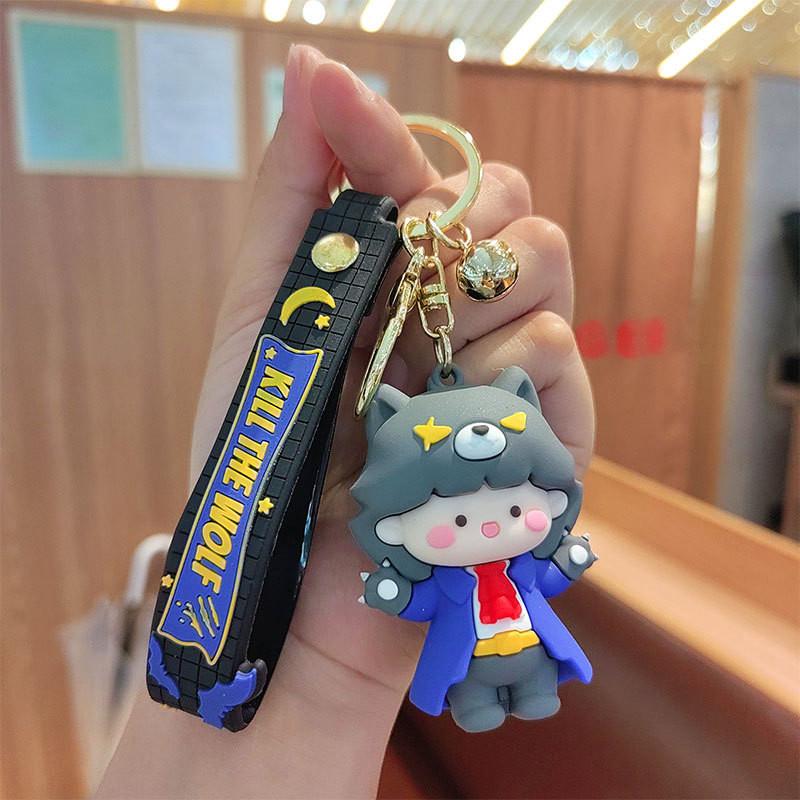 Adorable Cartoon Silicone Keychain Trinket Cute Cat Wolf Keyring For Gifting