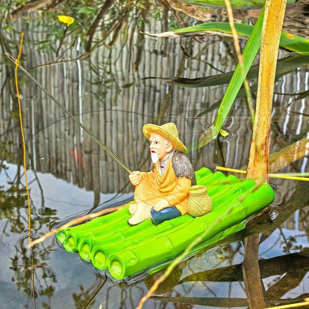 Floating Jiang Tai Gong Fishing PVC Miniature Room Decoration Old Man Fishing Ornament Aquascape