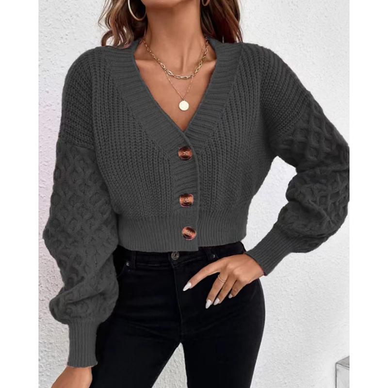 Fashion Lantern Sleeve Vintage Knitted Sweater Coat Women Autumn New Solid Loose Knitted Cardigan Women Jacket Elegant Warm Soft Knitwears Tops 25093